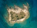 Topdown photo of the small rocky island on the Rajska beach on the Rab island in Croatia. Paradise beach on the island of Rab in Royalty Free Stock Photo