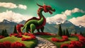 Topiary green and red dragon in a large garden Royalty Free Stock Photo