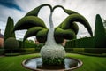 A Topiary In The Shape Of A Swan, With Its Wings Outstretched
