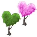 Topiary tree in hearts forms, green and pink color