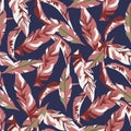 topical leaves seamless pattern on navy background Royalty Free Stock Photo