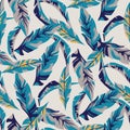 topical leaves seamless pattern on white background Royalty Free Stock Photo