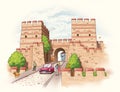 Topkapi fortified castle turkey istanbul historical places ancient city tourist cartoon