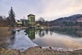 Topky pension on shore of Pocuvadlo lake during winter