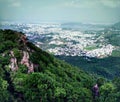 Topmost high altitude view of lakes and mountain city, Udaipur India. Royality with culture Royalty Free Stock Photo