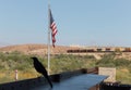 Topock, Arizona, USA flag, a Cowbird and a train Royalty Free Stock Photo
