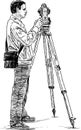 Topographer with a theodolite on the tripod