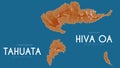 Topographic map of Hiva Oa and Tahuata, Marquesas Islands, French Polynesia, Pacific Ocean. Vector detailed elevation