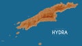 Topographic map of Hydra, Greece. Vector detailed elevation map of island. Geographic elegant landscape outline poster.