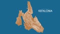 Topographic map of Kefalonia, Greece. Vector detailed elevation map of island. Geographic elegant landscape outline