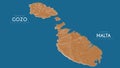 Topographic map of Malta and Gozo, Italy. Vector detailed elevation map of island. Geographic elegant landscape outline