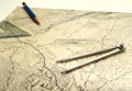 Topographic map with pencil Royalty Free Stock Photo