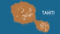 Topographic map of Tahiti, Society Islands, French Polynesia, Pacific Ocean. Vector detailed elevation map of island