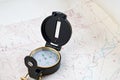 Topographical map and compass Royalty Free Stock Photo