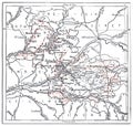 Topographical Map of Department of Loir-et-Cher in Centre, France, vintage engraving