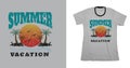 Summer Vacation Vector Vintage Grunge effect T- Shirt Design, Vector Art T- Shirt Design plam tree surfing boat