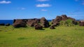Toppled moais at Ahu Vinapu, Easter Island, Chile Royalty Free Stock Photo