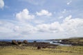 Toppled over Moais Akahanga on Easter Island Royalty Free Stock Photo