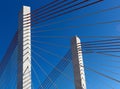 The tops of the concrete towers with cables, part of the Kosciuszko Bridge connecting Brooklyn and Queens in New York City