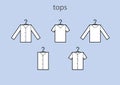 Tops icons vector set. Vector. All types of women`s tops Royalty Free Stock Photo