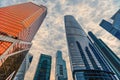 Tops of modern corporate buildings against the gloomy sky. high-rise buildings and skyscrapers Moscow International Business Cente Royalty Free Stock Photo