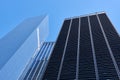 Tops of skyscrapers in the Financial District of Lower Manhattan, against a clear blue cloudless sky Royalty Free Stock Photo