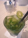 Topshot photo of a refreshing green fruit punch