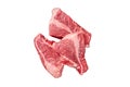 Topside sirloin beef cut, raw meat with spices. Isolated, white background. Royalty Free Stock Photo