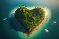 Topview of a beautiful heart-shaped tropical island, ai generated