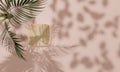Topview with colorful background snd tree stand or podium on advertising display with blank backdrops. 3D rendering