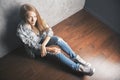 Topview girl sitting on floor Royalty Free Stock Photo