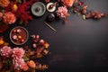 Topview office desk decorate autumn theme. Generative AI