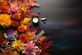 Topview office desk decorate autumn theme. Generative AI