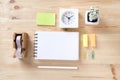 Topview of office stuff on wooden working table Royalty Free Stock Photo