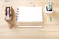 Topview of office stuff on wooden working table Royalty Free Stock Photo