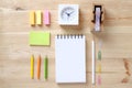 Topview of office stuff on wooden working table Royalty Free Stock Photo