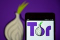 Tor browser logo seen on the smartphone Royalty Free Stock Photo