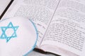 Close up view of torah with knitted kippah