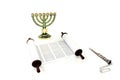 Torah scroll with menorah and pointer