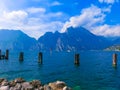 Torbole -A windsurfing on Lake Garda in Torbole Royalty Free Stock Photo