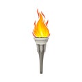 Torch with Brightly Burning Fire on Top as Ignited Light Source Vector Illustration