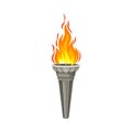 Torch with Brightly Burning Fire on Top as Ignited Light Source Vector Illustration