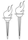 Torch is a classic form. Olympic flame. Line drawing illustration