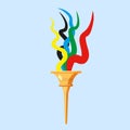 Torch with five colors flame, cup, symbol sport games. Icon vector