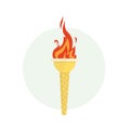 Torch with flame fire, Olympic flame. Active rest, sports event.