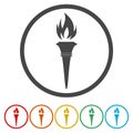 Torch flame icons. Fire flaming symbols.