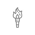 Torch flame, prehistoric fire line icon.