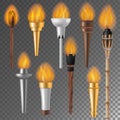 Torch flame vector flaming torchlight or lighting flambeau symbol of achievement torching with burned fireflame 3d Royalty Free Stock Photo