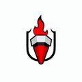 Torch with flames on the heraldic shield background. Logo template