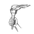 Torch Hand Holding Burning Stick Retro Vector Royalty Free Stock Photo